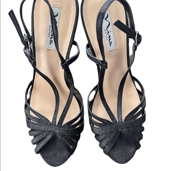 Nina, black sparkly, open toed heals, Woman’s 9 - Picture 2 of 6